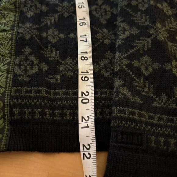 Dale of Norway Norwegian L Wool Cardigan Sweater Green/Black Shorter Length - Picture 5 of 11